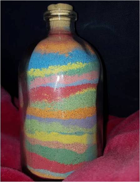 Dessin dans une bouteille avec du sable coloré