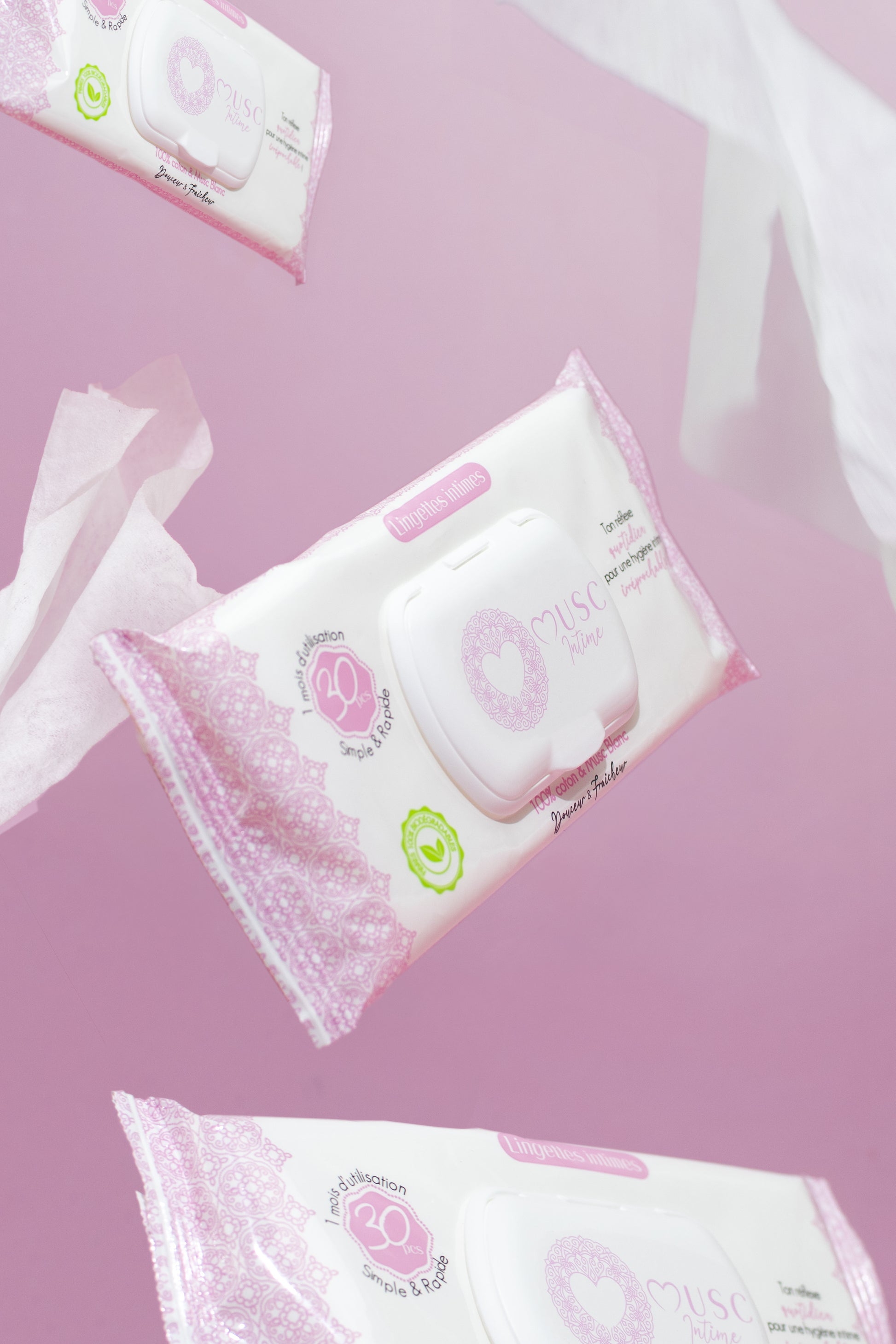 Lingettes intimes au musc blanc