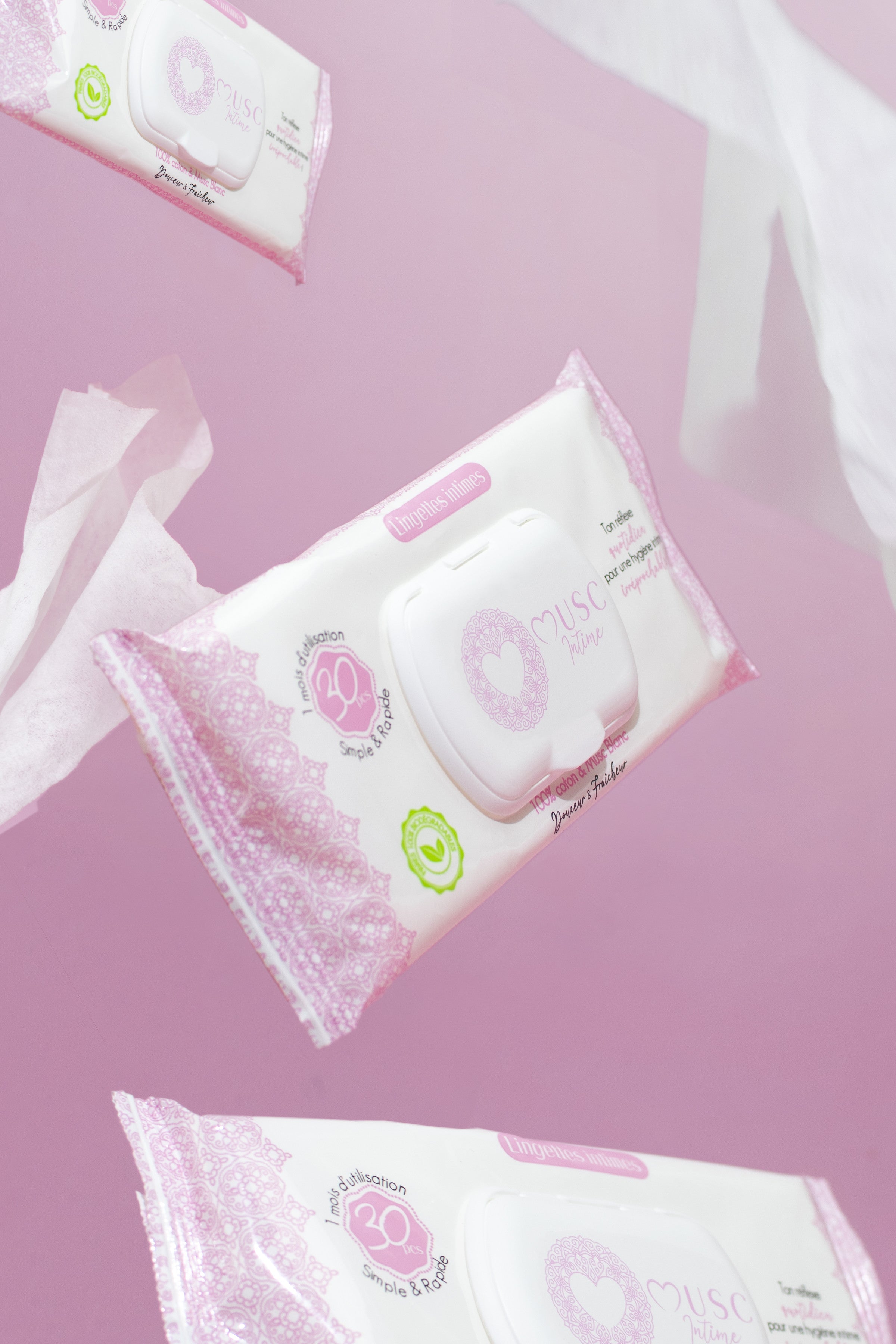 Lingettes intimes au musc blanc