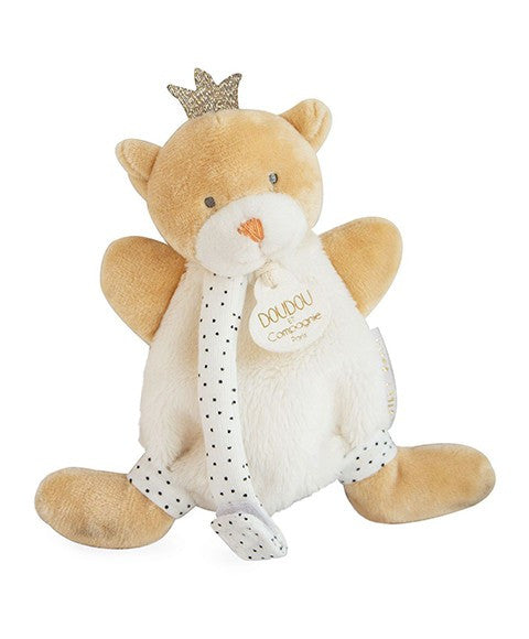 Doudou attache sucette ours Petit Roi marron - 15 cm