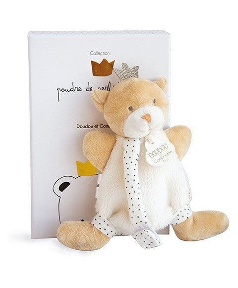 Doudou attache sucette ours Petit Roi marron - 15 cm