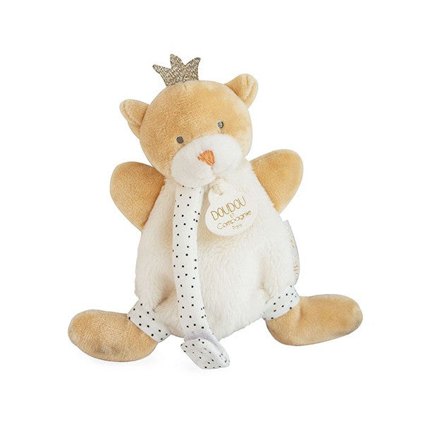 Doudou attache sucette ours Petit Roi marron - 15 cm